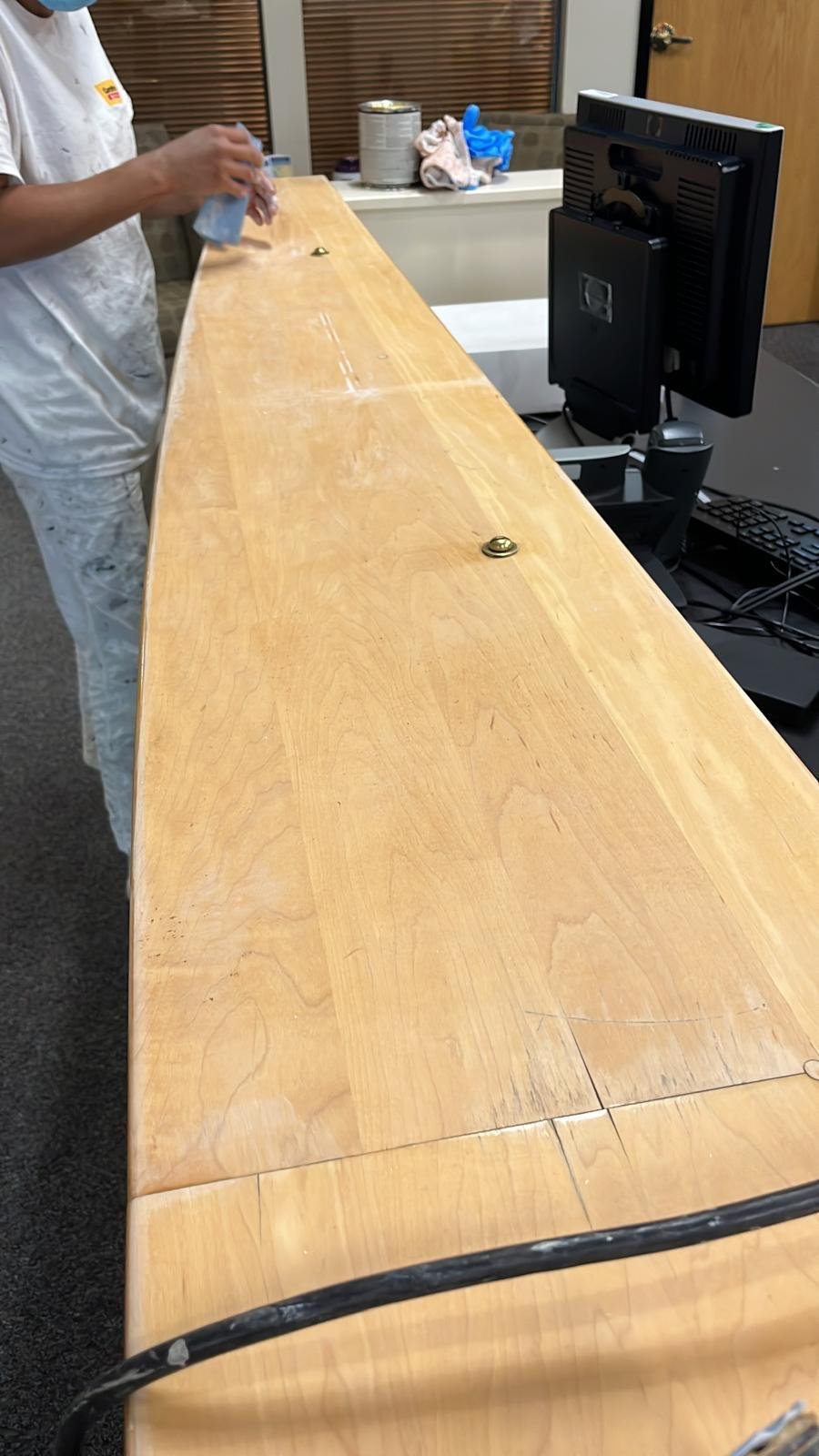 Office counter before stain service